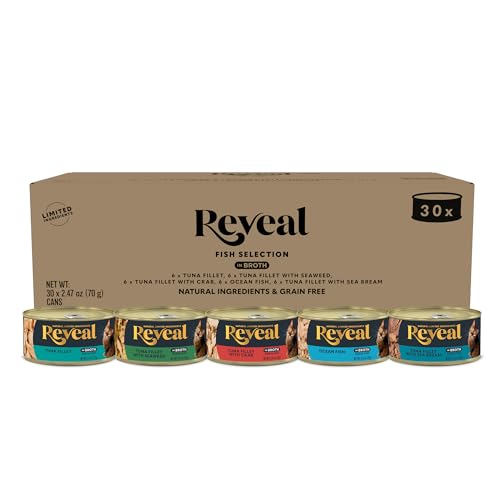 Reveal Natural Wet Canned Cat Food, 5-Flavor Variety Pack, Limited Ingredient, Grain Free, High Protein with No Artificial Additives, Fish Variety in