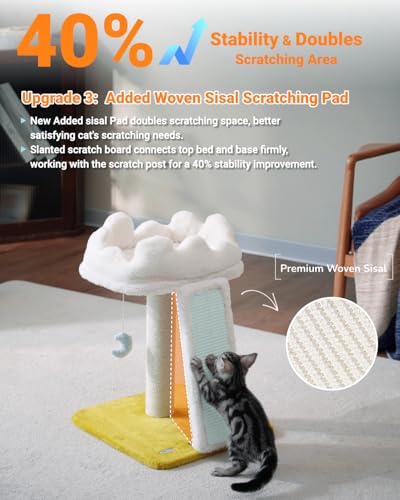 Happi N Pets Cat Tree, Cloud Cat Tower with Soft Bed, Cat Scratching Post & Pad with Larger Perch for Window Viewing, Small Cat Tree with Cute Toys
