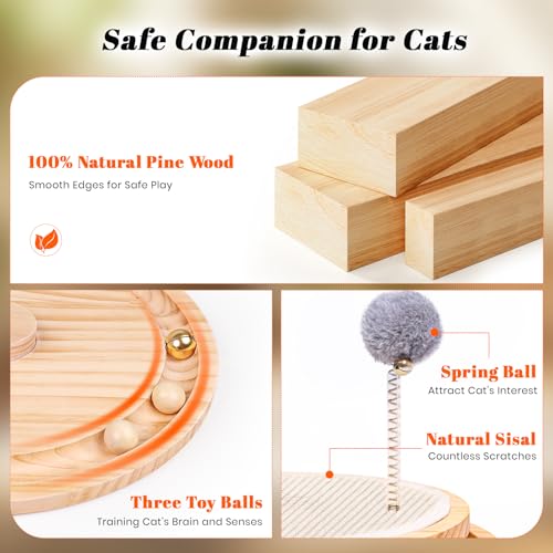 LMUGOOS Cat Scratcher, Cat Natural Sisal Scratching Pad, Kitten Interactive Toy with Ball Track Spring Ball for Chasing Hunting Mental Physical