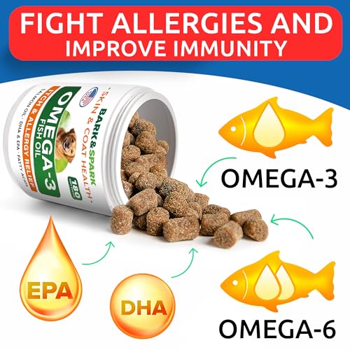 BARK&SPARK Omega 3 for Dogs and Cats-180 Fish Oil Treats for Dogs & Cats Shedding, Skin Allergy, Itch Relief, Hot Spots Treatment-Joint Health-Skin