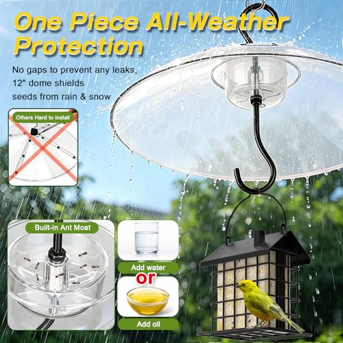 Gtongoko Baffles for Bird Feeders, 12 Inch One-Piece Cover for Rain Guard, Bird Feeder Squirrel Guard, Full Protection for Outdoors, Chew-Proof PC