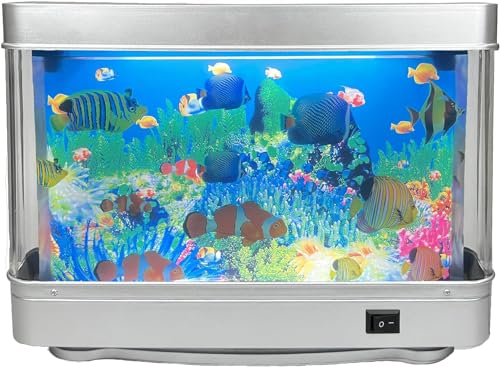 Tokenkuko Fake Motion Fish Tank Mini Aquarium, Artificial Tropical Decorative Lamp Night Light with Moving Fish, Gift for Kids(US Plug)