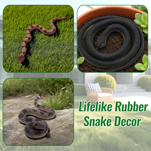 3PCS Rubber Snakes Fake Snake, Realistic Rubber Snake Toy to Keep Birds Away for Garden, Lifelike Plastic Fake Snakes Prank Toys for Men, Adults Kids