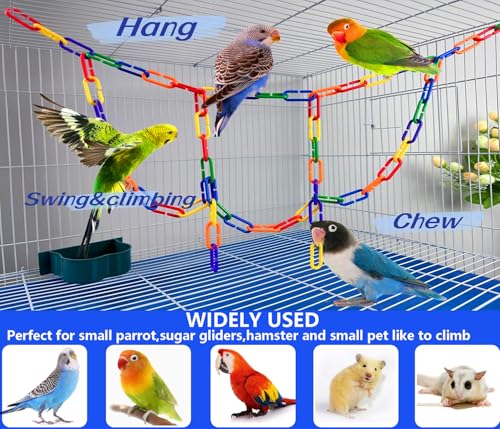 200-Piece Rainbow Plastic Chain Links & Toys - Interlocking C-Clip Bird Cage Accessories for Parakeets, Sugar Gliders, Small Pets (Climbing/Swinging