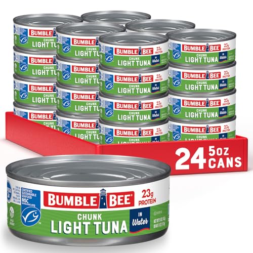 Bumble Bee Chunk Light Tuna In Water, 5 oz Cans (Pack of 24) - Wild Caught Skipjack Tuna - 23g Protein Per Serving - MSC Certified Sustainable