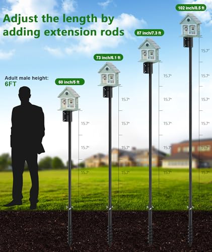 Heavy Duty Bird Feeder Pole - 60 Inch Adjustable 1 Inch Metal Bird House Pole with 14” Deep Auger Base | Outdoor Mount Kit for Bluebird Houses