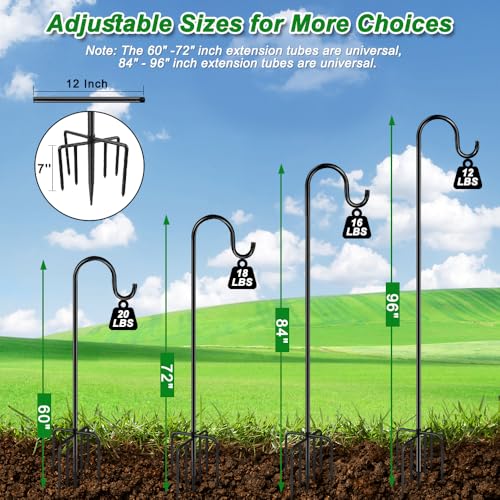 ANIDEER 72" Shepherds Hooks for Outdoor, Heavy Duty Garden Bird Feeder Pole for Hanging Bird Feeder, Plant Baskets, Solar Light Lanterns, Outdoor