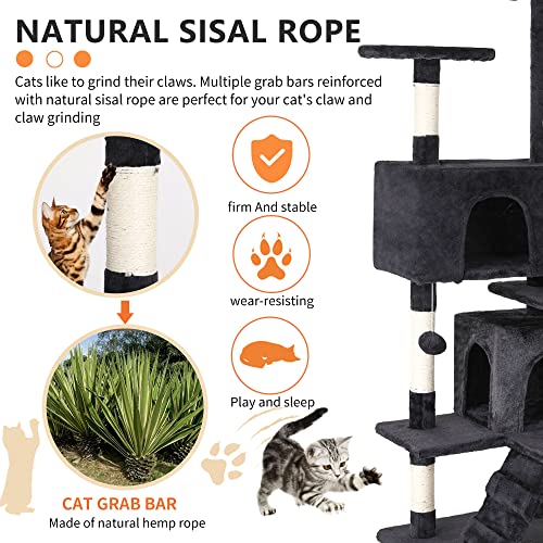 BestPet | 54" Cat Tree Tower | Dark Gray | Sturdy, Easy to Assemble, Multi-Level Activity Center with Sisal Scratching Posts, Condos, Perches