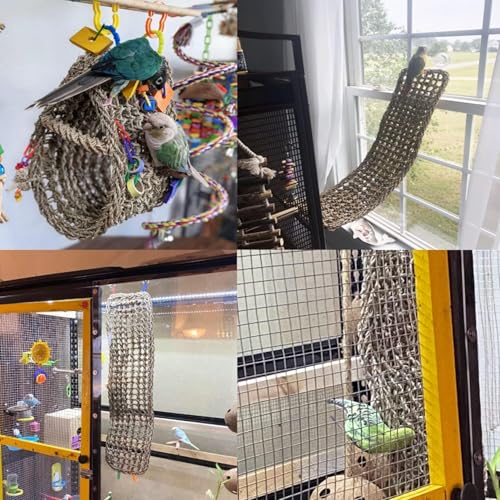 Bird Seagrass Mat 30" × 7" Parrot Natural Grass Woven Net Hammock Parakeet Climbing Rope Ladder Mat Chew Toys Cage Accessories for Pigeon Macaw