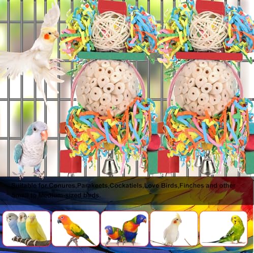 BBjinronjy Bird Toys,2PCS Hanging Natural Soft Sola Ball Beak Chew Shred Forage Toys for Parrots,Cockatiel,Conure,Love Birds,Parakeets,Budgie and