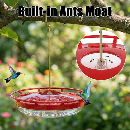 FEED GARDEN Hummingbird Feeders for Outdoors, 2 Pack 16oz Leak-Proof Dish-Style Nectar Feeder Built-in Ant Moat, 5 Feeding Ports, Wide Mouth Easy