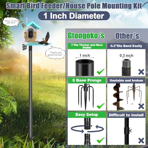 Gtongoko Smart Bird Feeder Pole 1-Inch Dia 79 Inch Bluebird House Pole for Outdoors Weather Station Heavy Duty Metal Mounting Kit Adjustable Bird