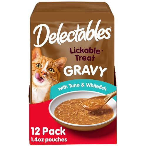 Delectables Lickable Treat Gravy Wet Cat Treat with Real Tuna & Whitefish, Food Topper, Hydrating, Grain-Free, No Fillers, By-Products, Added