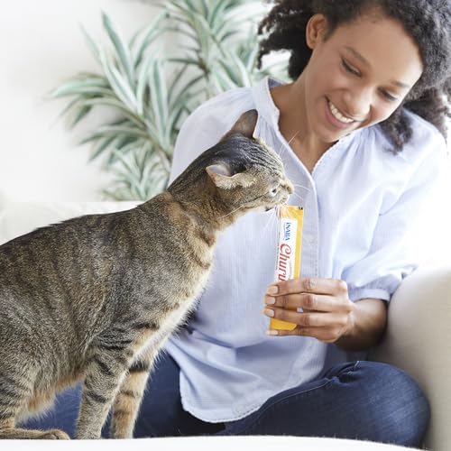 INABA Churu Cat Treats, Lickable, Squeezable Creamy Purée Cat Treat with Green Tea Extract & Taurine, 0.5 Ounces Each Tube, 50 Tubes, Tuna & Chicken