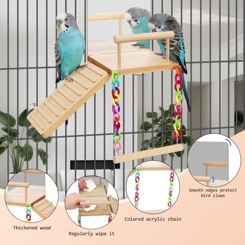 Bird Perches Platform Swing with Bird Mirror Climbing Ladder Birds Toys Cage Accessories for Cockatiels, Lovebirds, Pacific Parrotlets,Chinchilla
