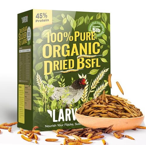 5LB Non-GMO Dried Black Soldier Fly Larvae for Chickens 45% Protein High Calcium Chicken Feed Alternative to Mealworms, Dried BSF Larvae Chicken