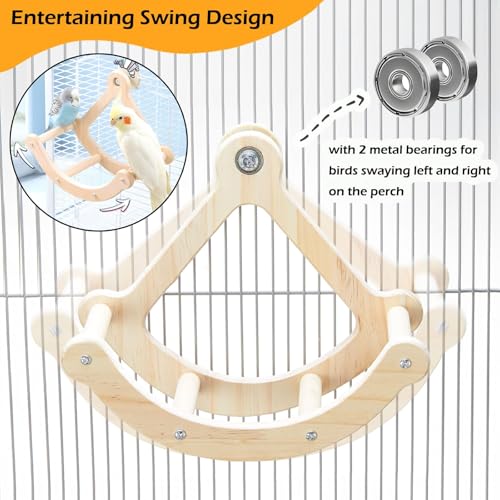 Bird Perch Toy, Interactive Rocking Parakeet Toys and Perches, Wooden Exercise Wheel Cockatiel Toys, Intelligence Puzzle Birds Enrichment Toy for