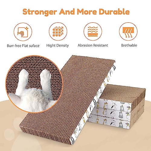 PatiencET Cat Scratch Pad with Box, 4 Pack Cardboard Cat Scratcher Lounge Bed for Indoor Cats, Reversible Corrugated Scratching Board Refill with
