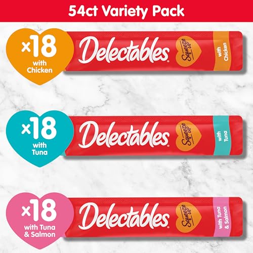 Delectables Squeeze Up Variety Pack, Creamy Squeezable Puree, Lickable Wet Cat Treats, Grain Free, No Fillers, by-Products, Preservatives, 0.5 Ounces