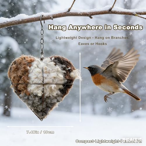 2026 new Handmade Alpaca Fiber Bird nest Heart, Bird nest Material Frame, Winter Wild Bird Tree House, Hummingbird nest Box Outdoor Garden Art Bird