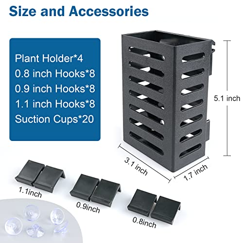 Aquarium Plant Holder 4 PCS Aquatic Plant Pot with 24 Hooks and 20 Suction Cups for Fish Tank Aquarium Planter and Aquascape Decorations (Black)