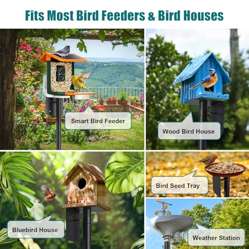 Heavy Duty Bird Feeder Pole - 75" Adjustable Birdhouse Stand Outdoor, Anti-Tip Stakes & Stable Mount for Smart Camera Birdfeeder,Bluebird House, Bird