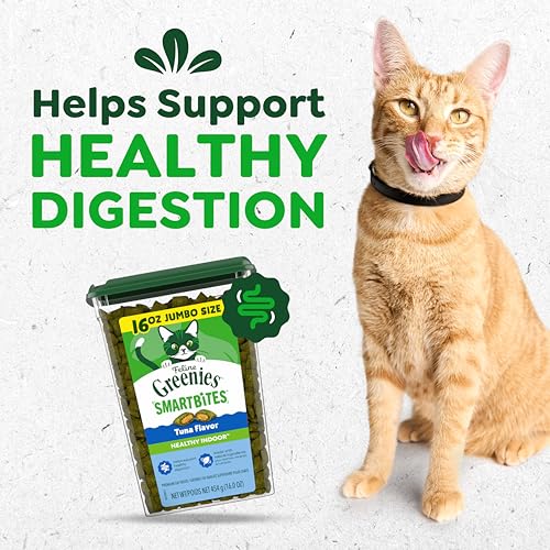 Greenies Feline Smartbites, Cat Treats Healthy Recipe, Indoor Cat Treats, Tuna Flavor, 16 oz. Tub