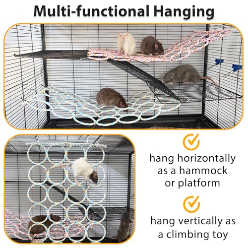 1Pcs Rat Climbing Rope Net Toy for Cage, Bird Hemp Rope Perch Swing, Ladder Rope Bridge Hanging Hammock, Small Animal Activity Toy for Mouse, Mice