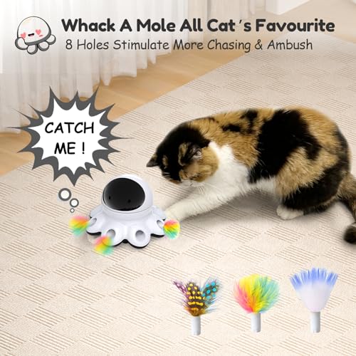 ORSDA Cat Laser Toy, 2-in-1 Interactive Automatic Motion Activated Moving 8 Holes Whack A Mole Feather, USB Rechargeable Electronic Smart Sensor