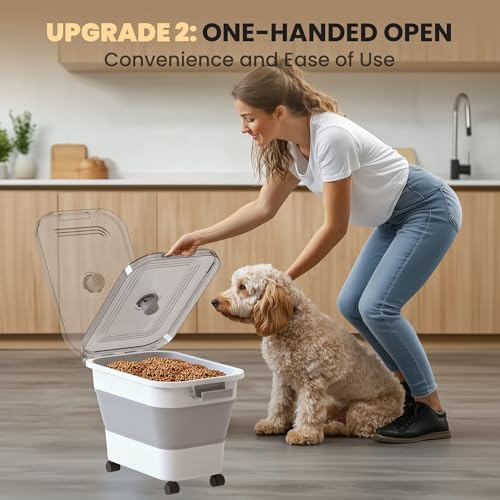 20-23 Lbs Dog Food Storage Container, Collapsible Dog Food Container with Transparent Airtight Lid,Multifunctional Pet Food Storage Container for Dog