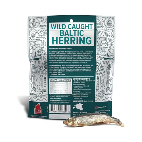 Plato Pet Treats Fish Dog Treats - Air-Dried, Single Ingredient Pet Treat - Omega 3 & 6 Fatty Acids to Support Skin and Coat - 100% Whole Fish - Wild