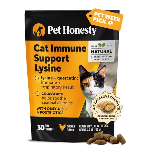 Cat Immune Support Lysine – Allergy Relief & Immune Health Supplement for Cats with L-Lysine, Colostrum, Quercetin & Omega-3 – Soothes Sneezing