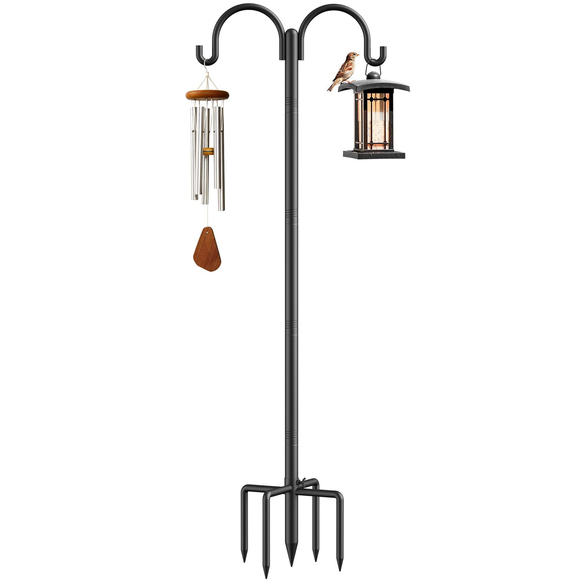 Relx Bird Feeder Pole - Adjustable Double Shepherds Hooks for Bird Feeder with 5 Prong Base - 76 Inch Heavy Duty Shepherds Hooks for Outdoor,Hanging