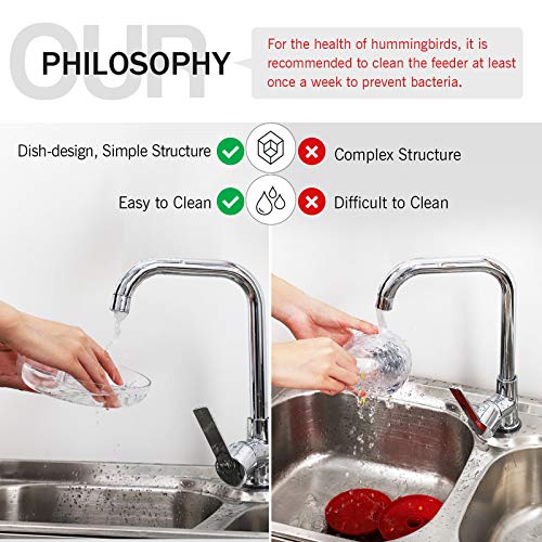 eWonLife 2 Pack Hummingbird Feeders for Outdoors, 16oz Leak-Proof Saucer Humming Bird Feeder with Integrated Ant Moat, Bee Proof 5 Feeding Ports