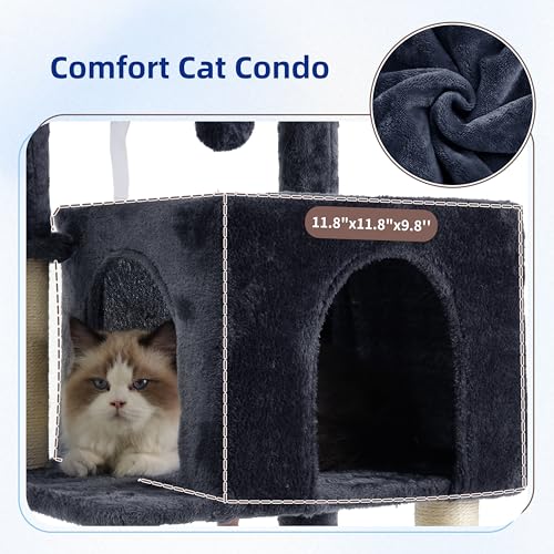 Gitelsnour Cat Tree, Cat Tower for Indoor Cats, 43.3 inch Cat Tree Tower with Sturdy Steel Tube, Hammock, Cat Condo for Small Cats and Kittens