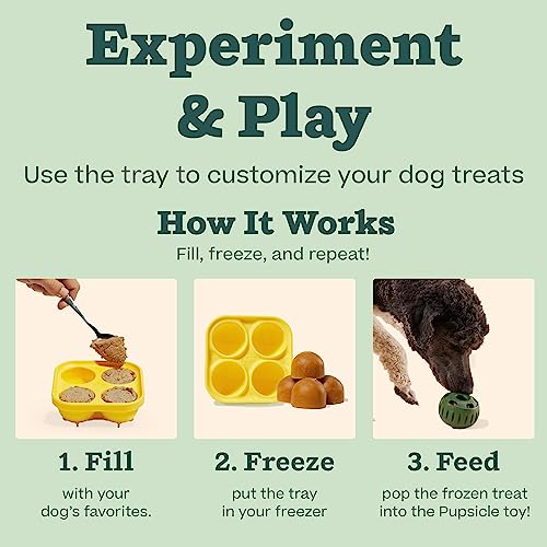 WOOF Pupsicle and Treat Tray - Long-Lasting Interactive Dog Ball Toy and Silicone Dog Treat Mold - Keep Your Pup Busy - Easy to Clean - Toys for