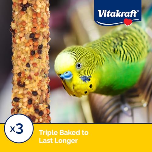 Vitakraft Crunch Sticks Parakeet Treat - Triple-Baked Millet Parakeet Treats with Natural Wood Center - Crunchy & Nutritious Bird Treat Sticks for