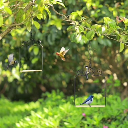 2PK Metal Frame Hummingbird Swings and Perches with Wooden Dowel Black Bird Swing Outdoor Bird Perch Humming Bird Swing (2PK)