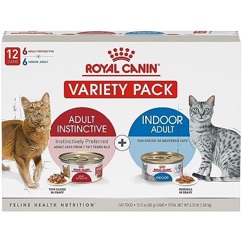 Royal Canin Feline Health Nutrition Indoor Adult & Adult Instinctive Thin Slices in Gravy and Morsels in Gravy Variety Pack Cat Food, 3 oz (Pack of