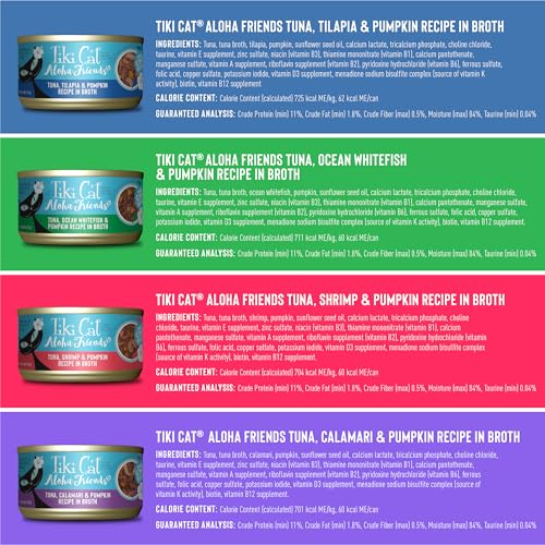 Tiki Cat Aloha Friends Variety Pack, Seafood Flavors with Pumpkin, Wet, High-Protein & High-Moisture Cat Food, For All Life Stages, 3 oz. Cans (Pack