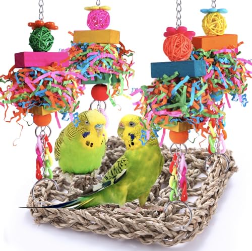 Parakeet Toys Bird Toys Conure Toys Birdcage Stands Bird Foraging Wall Seagrass Woven Hammock Swing Mat for Lovebirds,Cockatiel,Budgie and Other