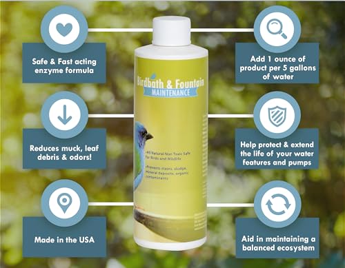 Bird Bath & Fountain Maintenance - (8 Ounces) - Fast-Acting Enzyme-Based Formula Will Extend The Life of Your Water Feature, Aid in Maintaining a