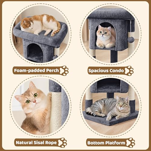 Yaheetech 23.5in Cat Tree – Sturdy & Stable, Space-Saving 3-Level Cat Tower with Plush Perch, Condo, Sisal Scratching Posts & Dangling Ball, Perfect