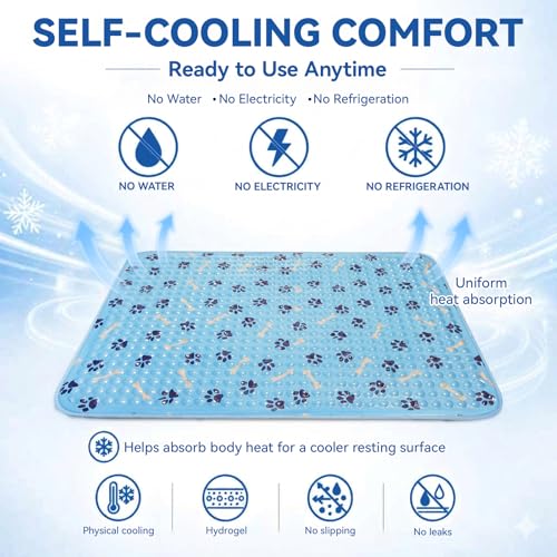 Dogs Cooling Mat,Self Cooling Dog Bed, Patented Non-Toxic Gel Cooling Pad for Pets, Durable Waterproof Dog Cooling Mat for Small, Medium, Large Dogs