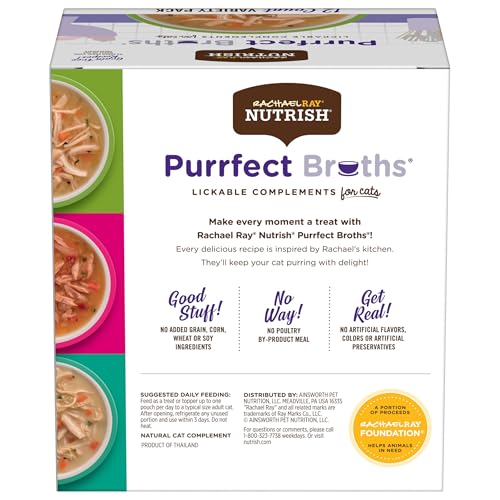 Rachael Ray Nutrish Purrfect Broths Wet Cat Food, Variety Pack, 1.4 Ounce Pouch (Pack of 24), Grain Free