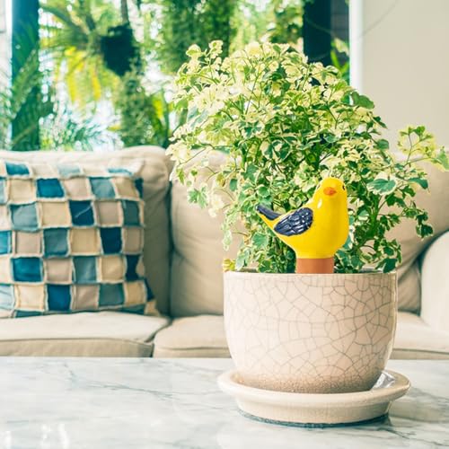 4 Pack Self Watering Bird Shaped Globes, Terracotta Vacation Planters Devices with Slow Release Automatic Watering Spikes, Plant Watering Pots for