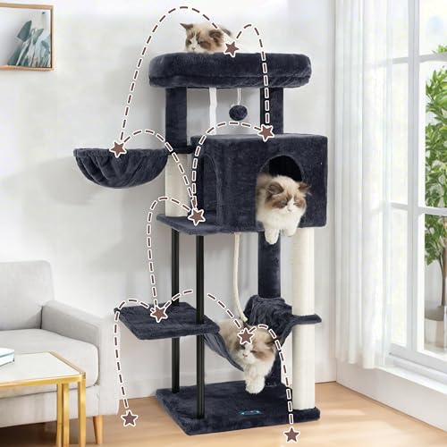 Gitelsnour Cat Tree, Cat Tower for Indoor Cats, 43.3 inch Cat Tree Tower with Sturdy Steel Tube, Hammock, Cat Condo for Small Cats and Kittens