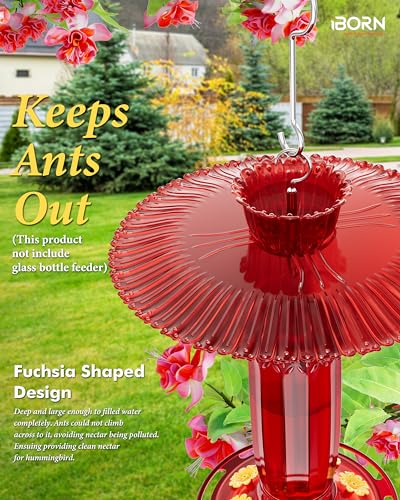 iBorn Hummingbird Feeders Sun Baffle,Ant Proof Moat Shade Cover Combo,for Hanging Bird Feeder for Outdoors Rain Guard,Red, 10.6inch