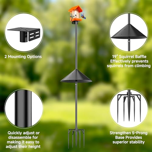 Smart Bird Feeder Pole Stand with Proof Squirrel Baffle - Dia 1 Inch Bird House Pole 79", Feeding Station for Outdoors Heavy Duty, Compatible Post