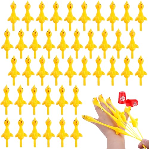 POPLAY 42PCS Flying Chicken Slingshot, Party Favors Treasure Box Toys for Kids, Flicking Rubber Chickens Finger Toys for Birthday Party Activity